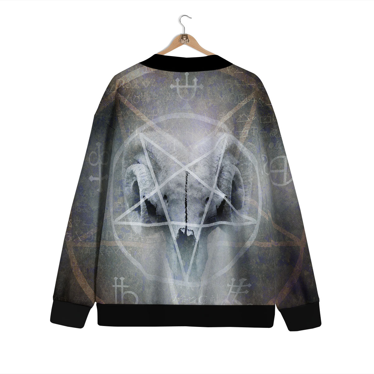 Skull Satanic Pentagram Print Cardigan-grizzshop