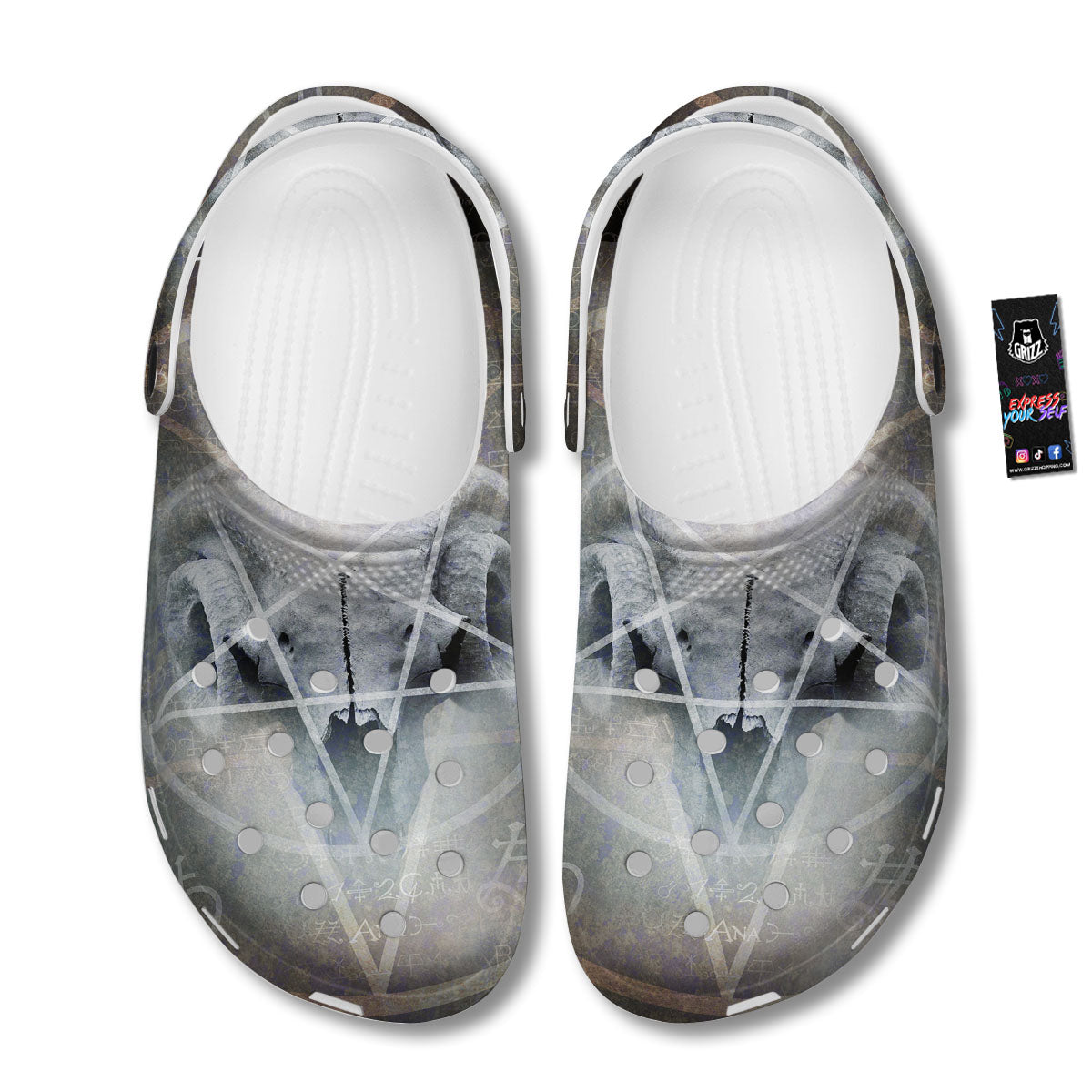 Skull Satanic Pentagram Print Clog-grizzshop