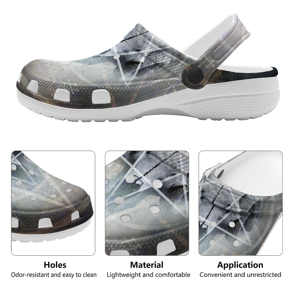 Skull Satanic Pentagram Print Clog-grizzshop