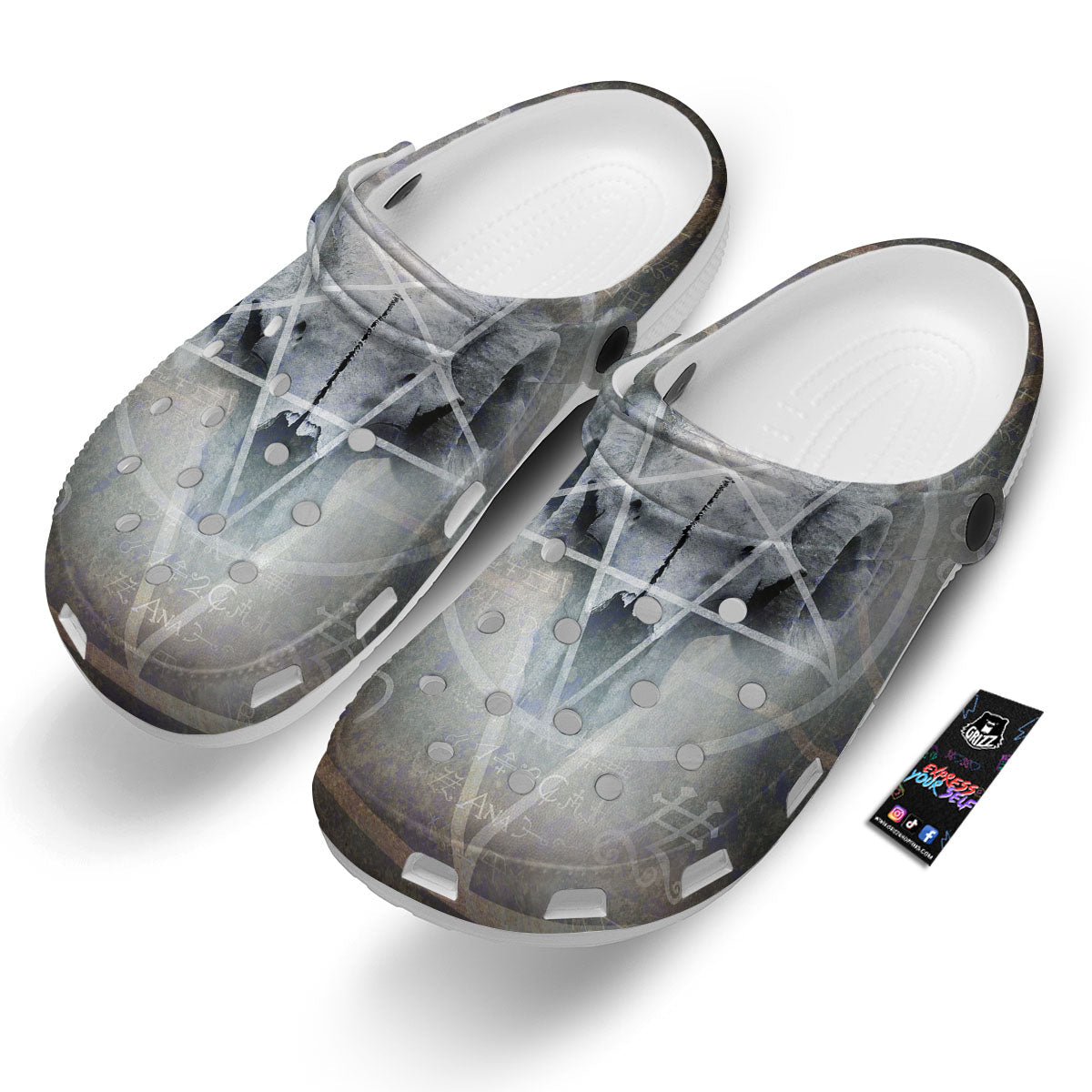 Skull Satanic Pentagram Print Clog-grizzshop