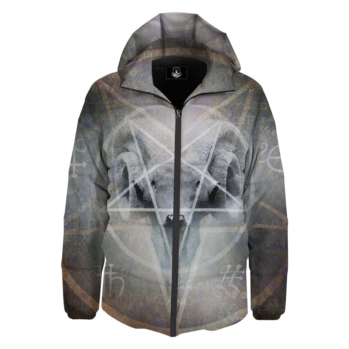 Skull Satanic Pentagram Print Down Jacket-grizzshop