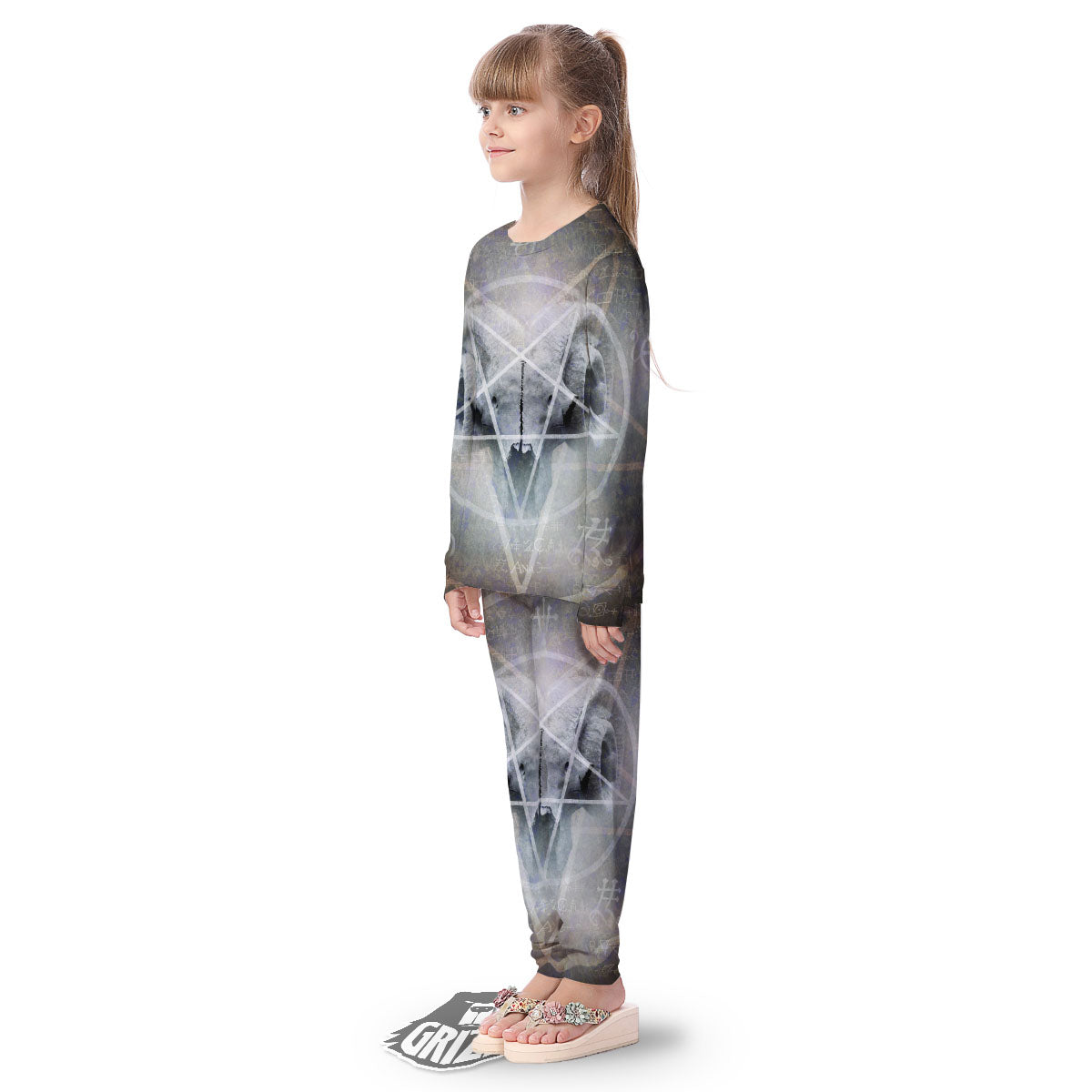 Skull Satanic Pentagram Print Kid's Pajamas-grizzshop