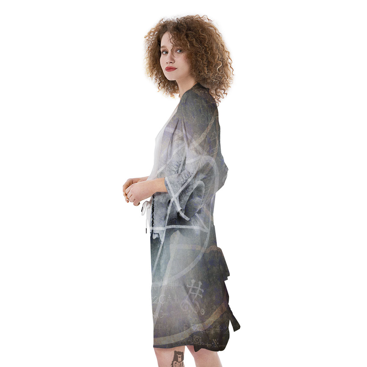 Skull Satanic Pentagram Print Kimono-grizzshop