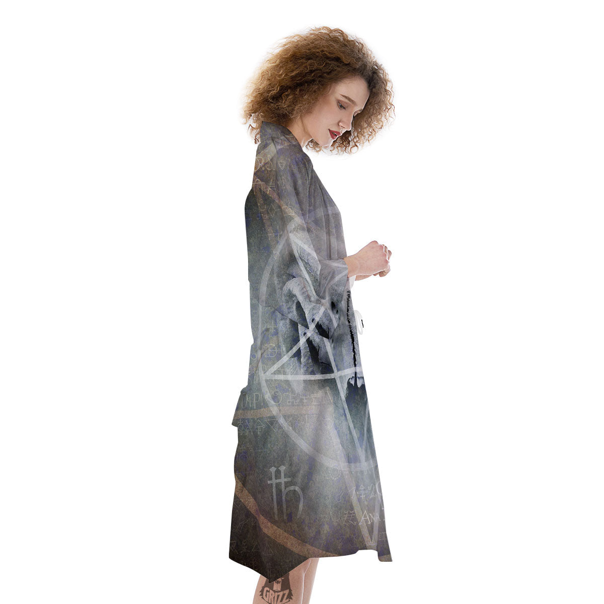 Skull Satanic Pentagram Print Kimono-grizzshop