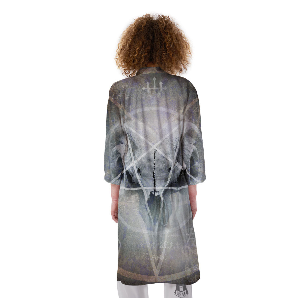 Skull Satanic Pentagram Print Kimono-grizzshop