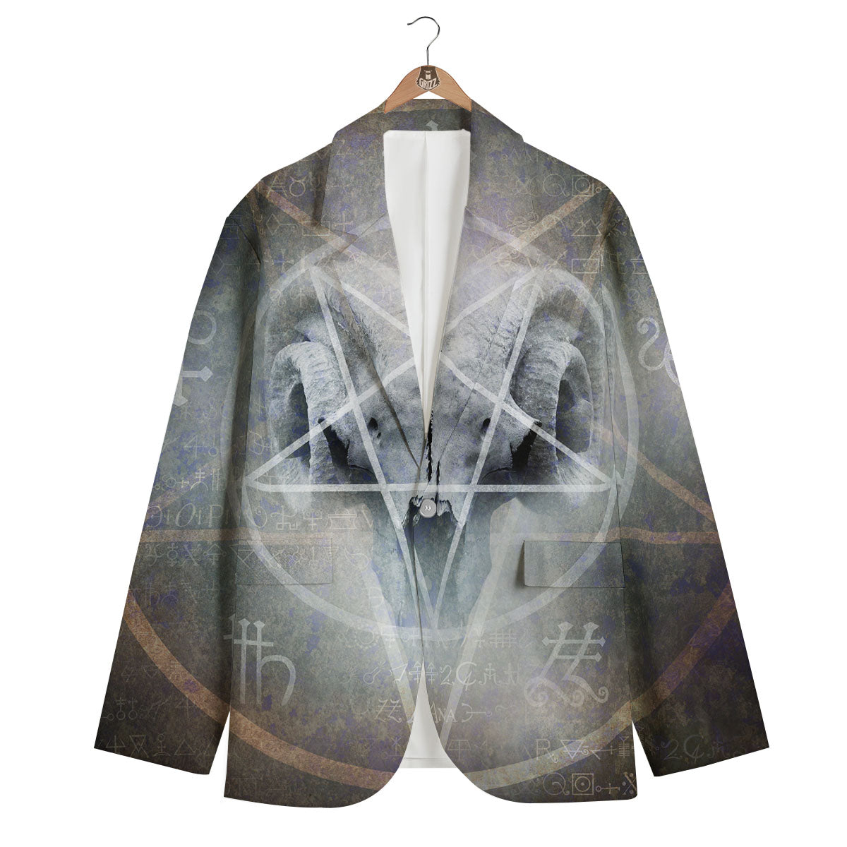 Skull Satanic Pentagram Print Men's Blazer-grizzshop