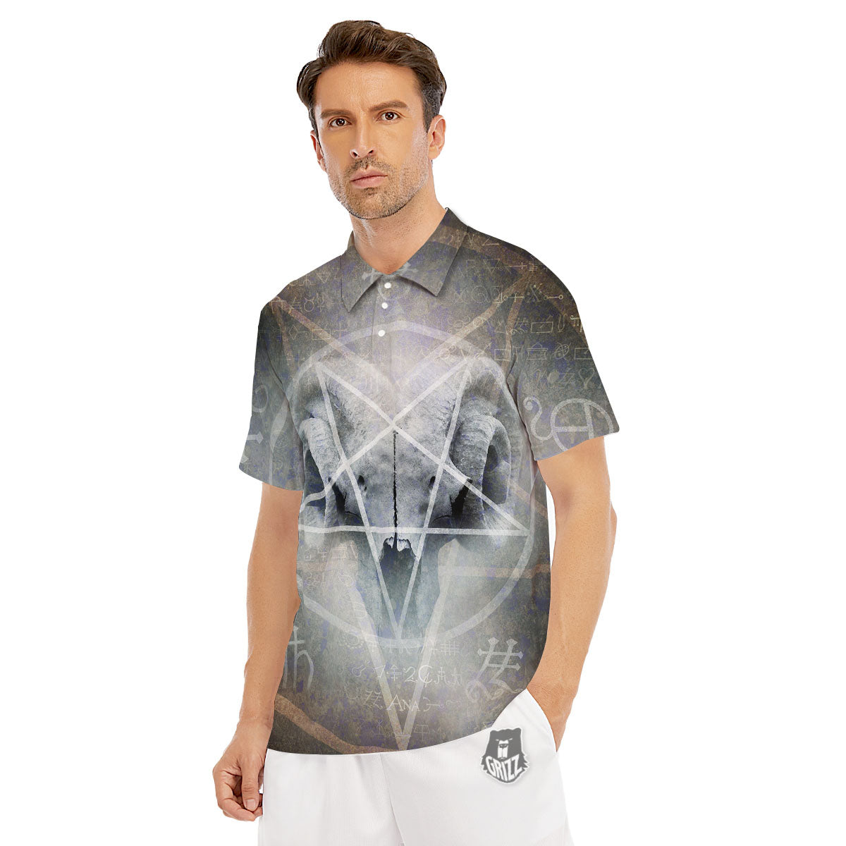 Skull Satanic Pentagram Print Men's Golf Shirts-grizzshop