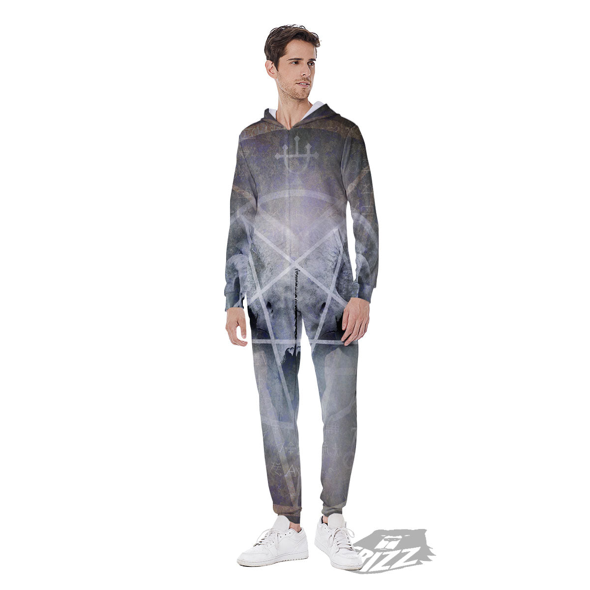 Skull Satanic Pentagram Print Men's Jumpsuit-grizzshop