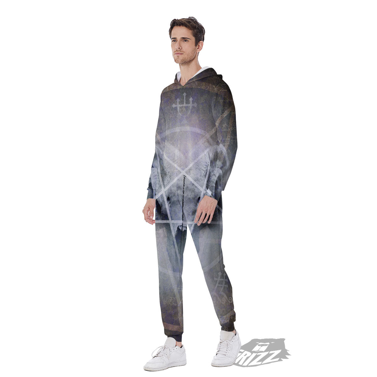 Skull Satanic Pentagram Print Men's Jumpsuit-grizzshop