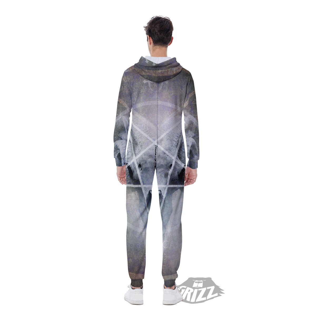 Skull Satanic Pentagram Print Men's Jumpsuit-grizzshop