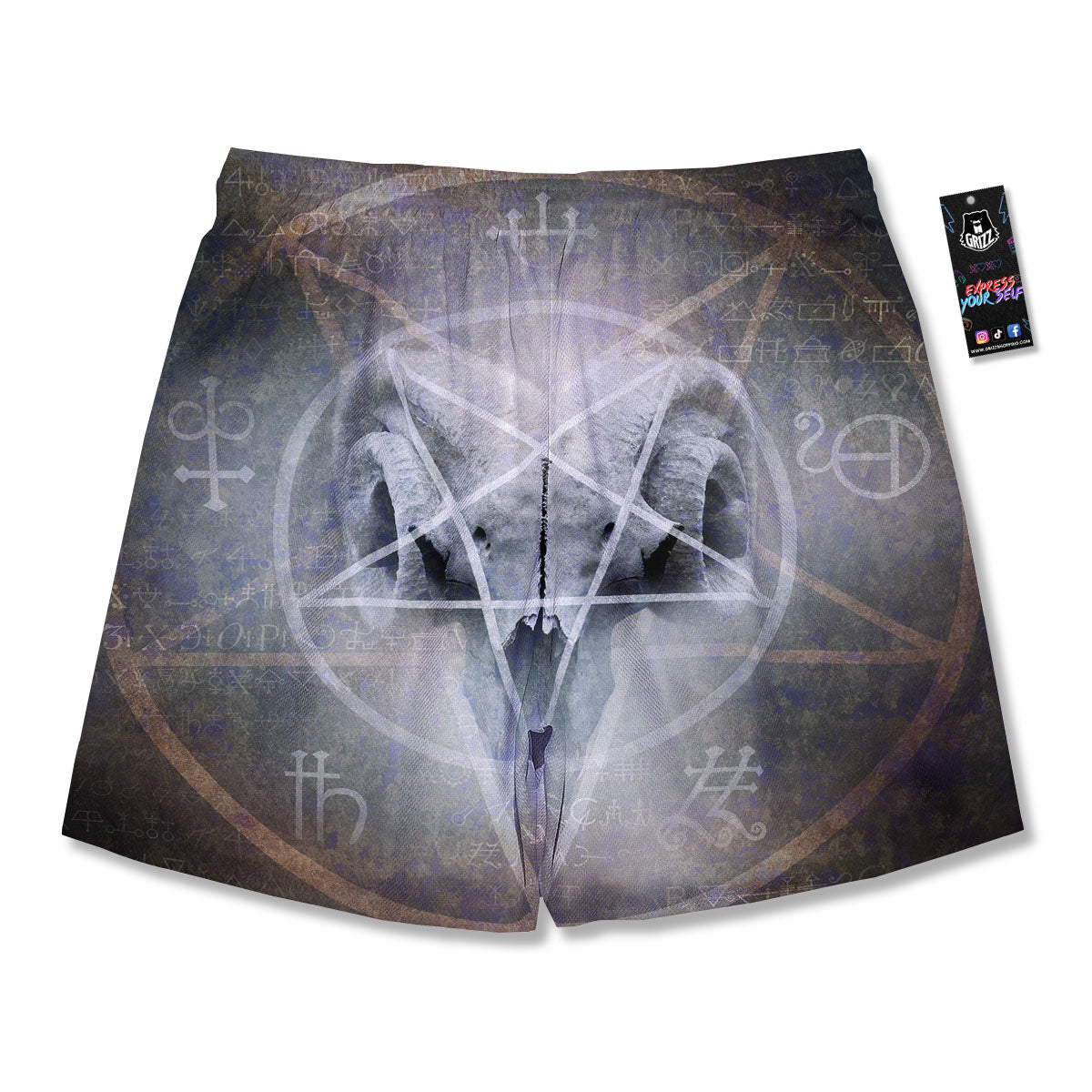 Skull Satanic Pentagram Print Men's Running Shorts-grizzshop