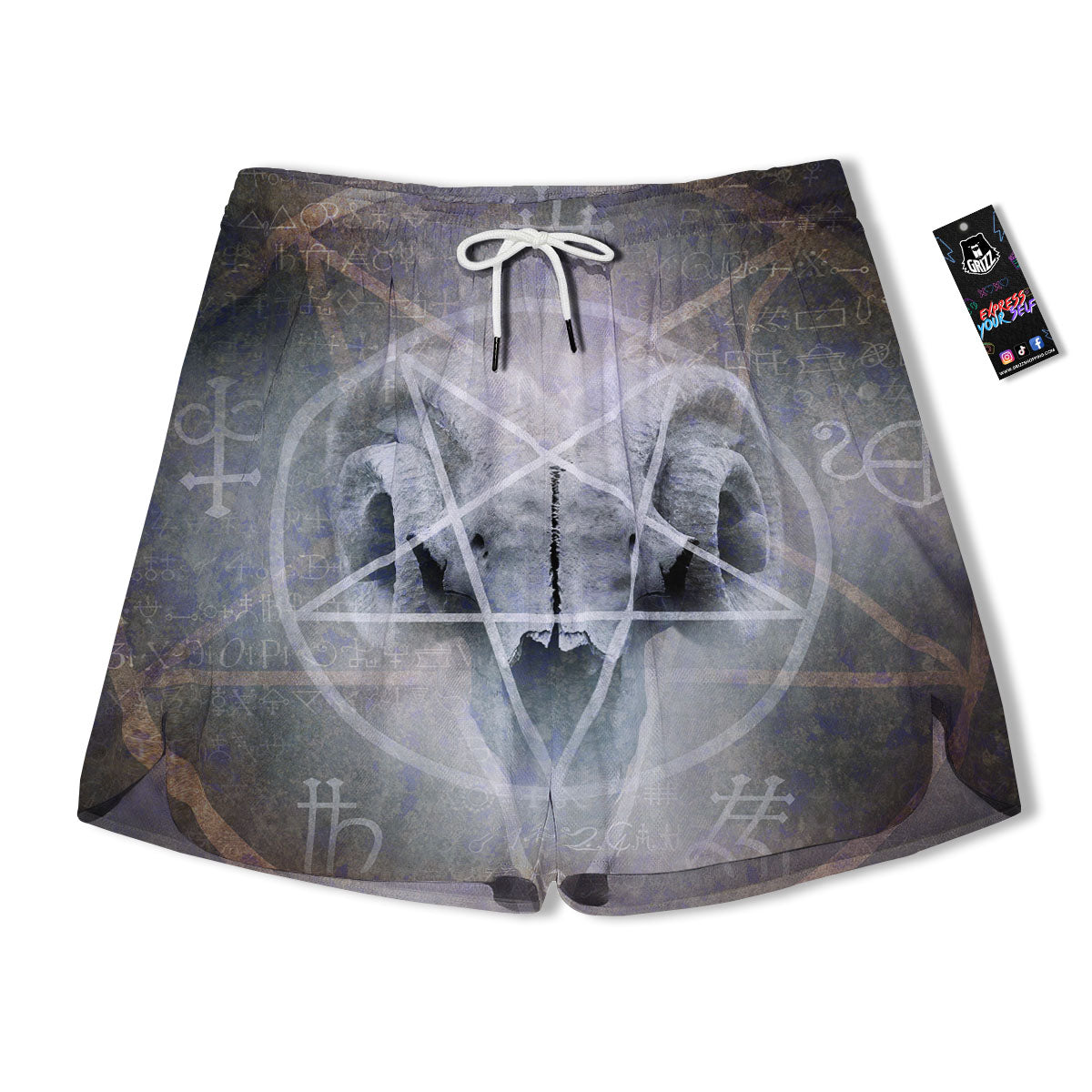Skull Satanic Pentagram Print Men's Running Shorts-grizzshop