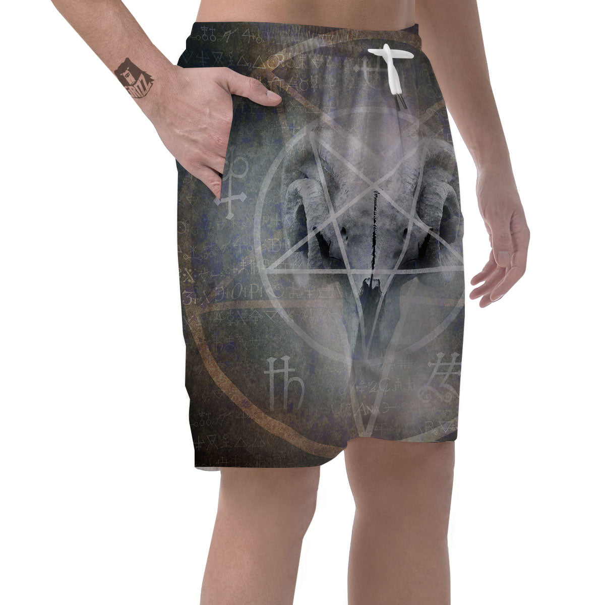 Skull Satanic Pentagram Print Men's Shorts-grizzshop