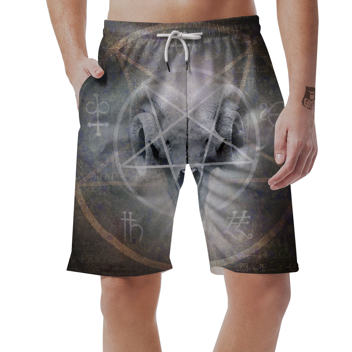 Skull Satanic Pentagram Print Men's Shorts-grizzshop
