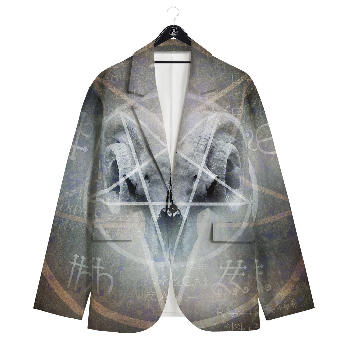 Skull Satanic Pentagram Print Men's Sport Coat-grizzshop