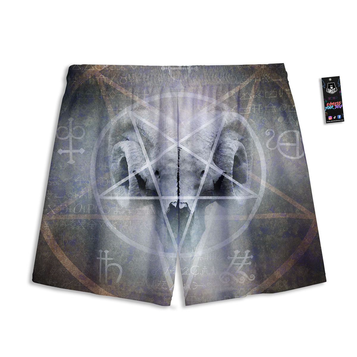 Skull Satanic Pentagram Print Mesh Shorts