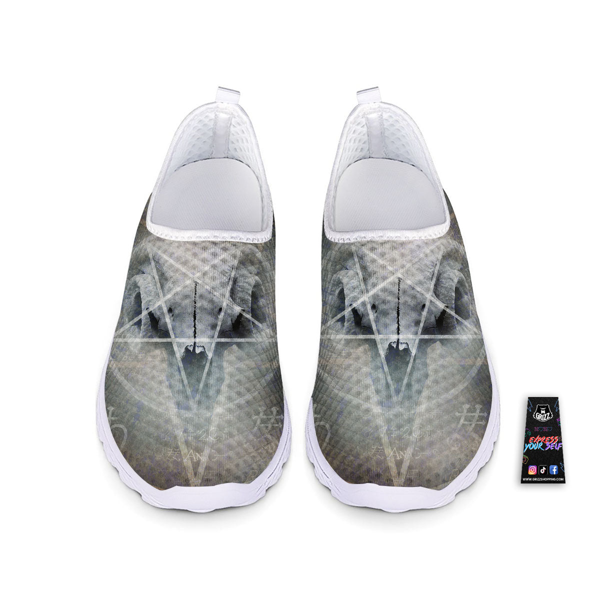 Skull Satanic Pentagram Print Nurse Shoes-grizzshop