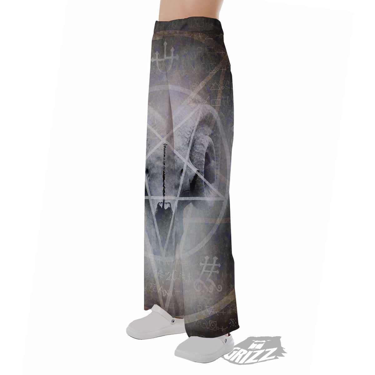 Skull Satanic Pentagram Print Pajama Pants-grizzshop