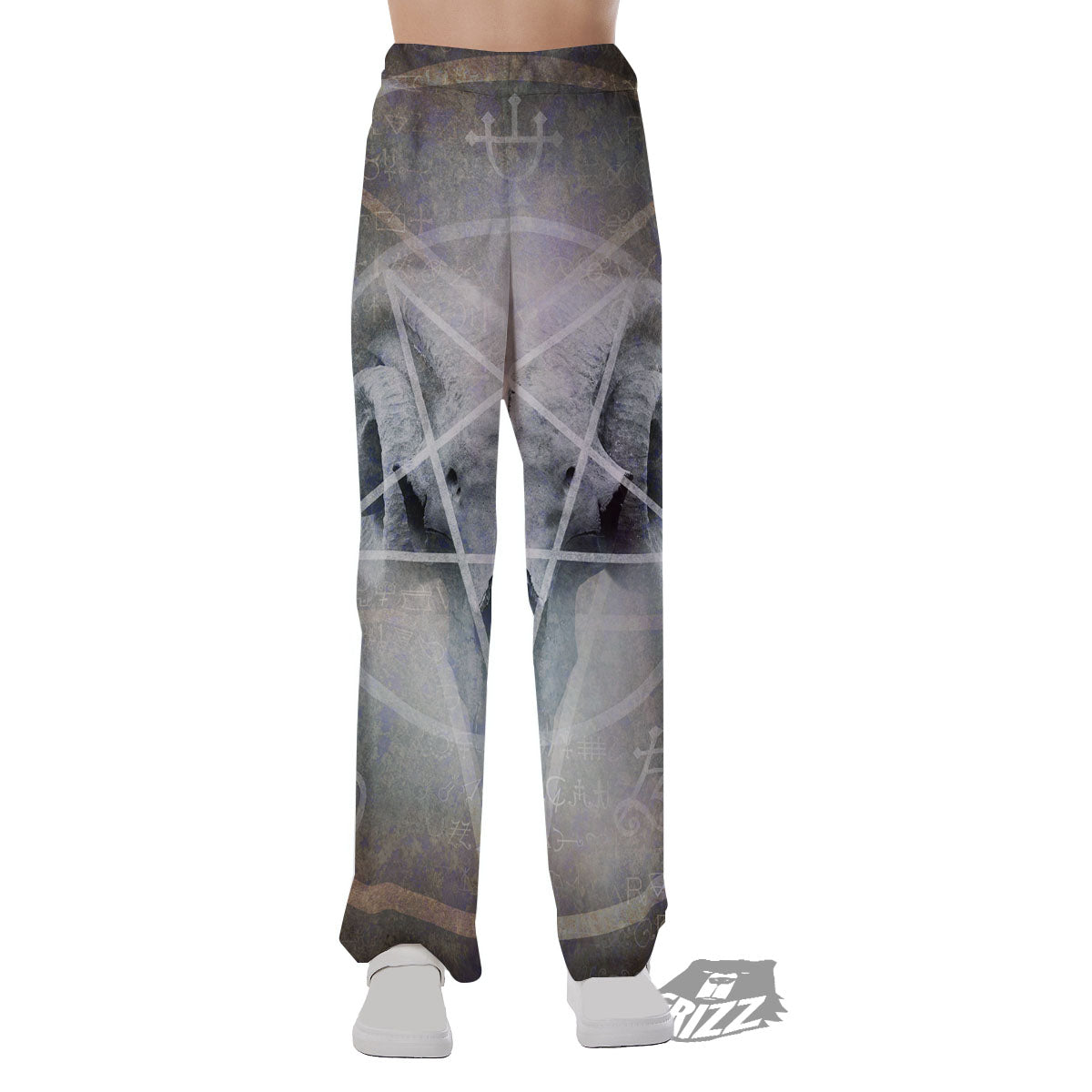 Skull Satanic Pentagram Print Pajama Pants-grizzshop