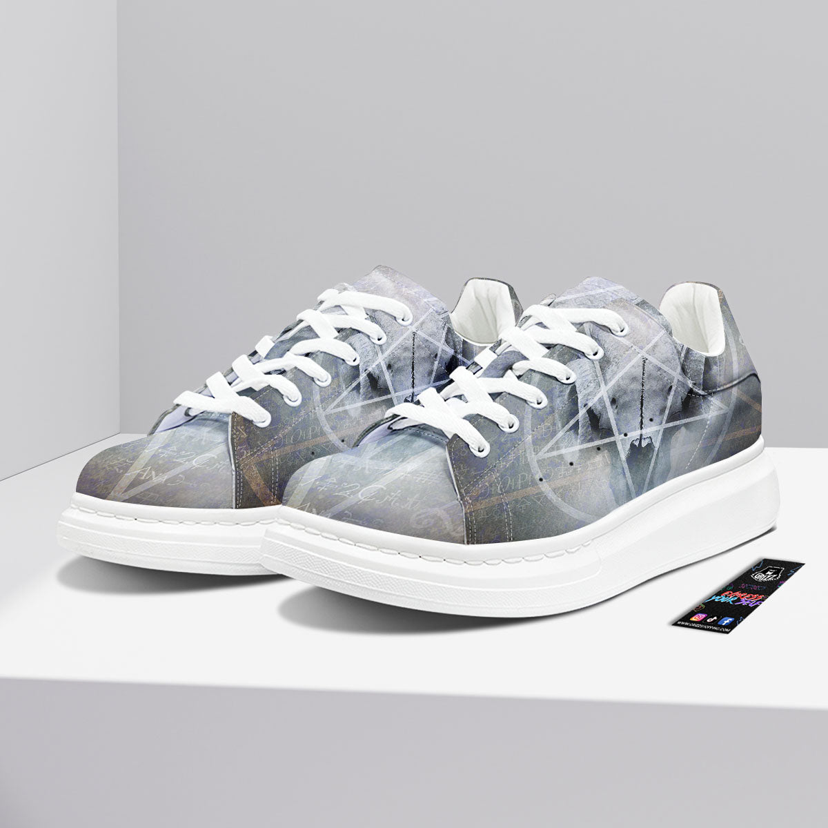 Skull Satanic Pentagram Print Platform Shoes-grizzshop