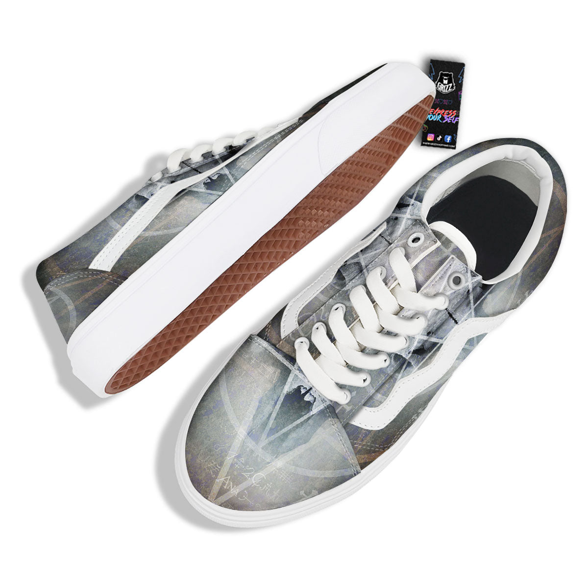 Skull Satanic Pentagram Print Skate Shoes-grizzshop