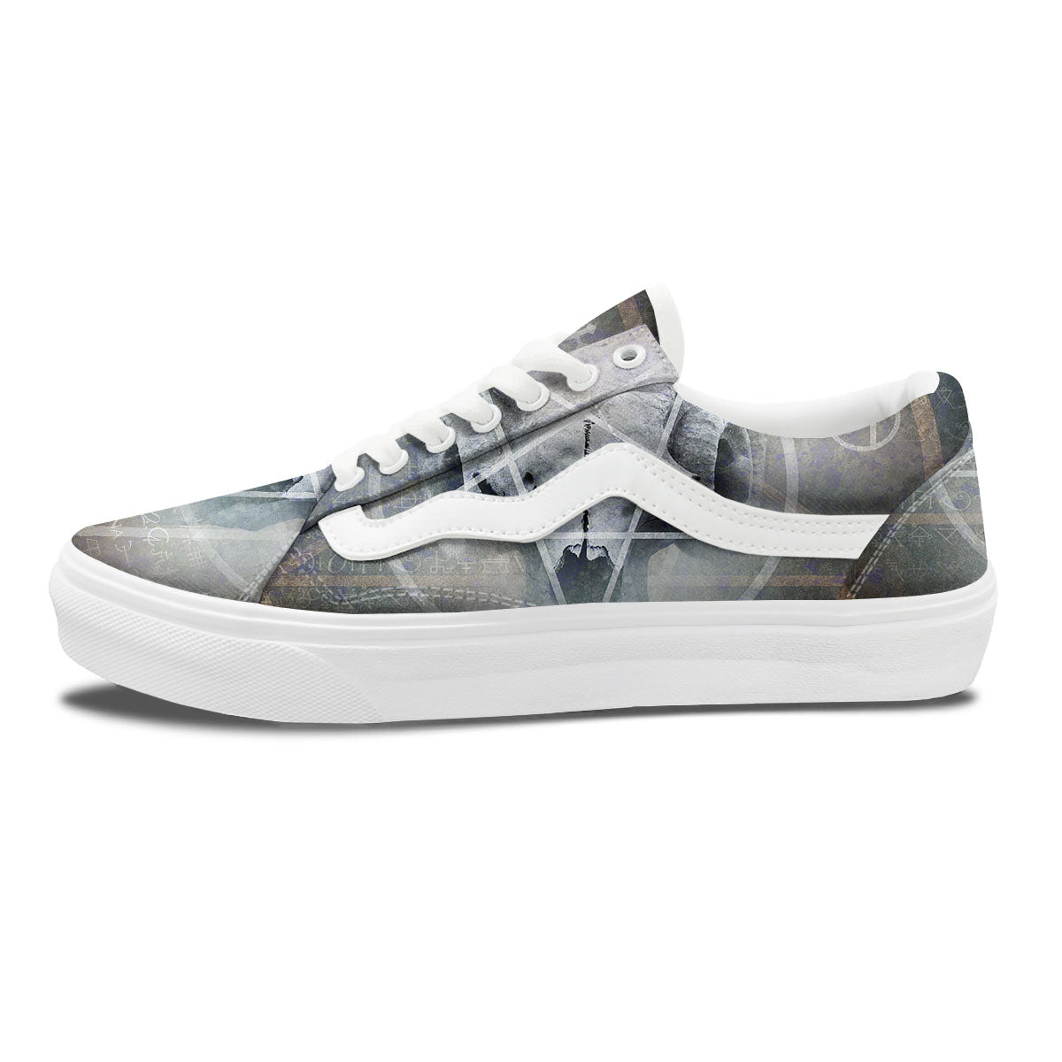 Skull Satanic Pentagram Print Skate Shoes-grizzshop