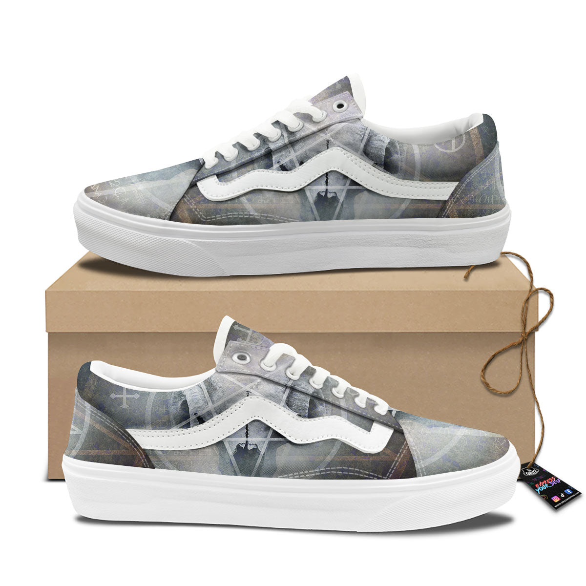 Skull Satanic Pentagram Print Skate Shoes-grizzshop