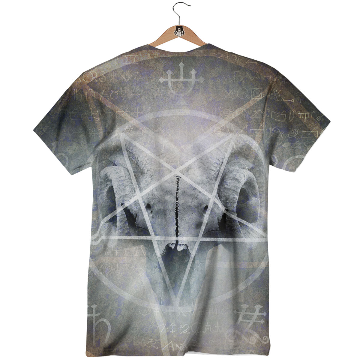 Skull Satanic Pentagram Print T-Shirt-grizzshop