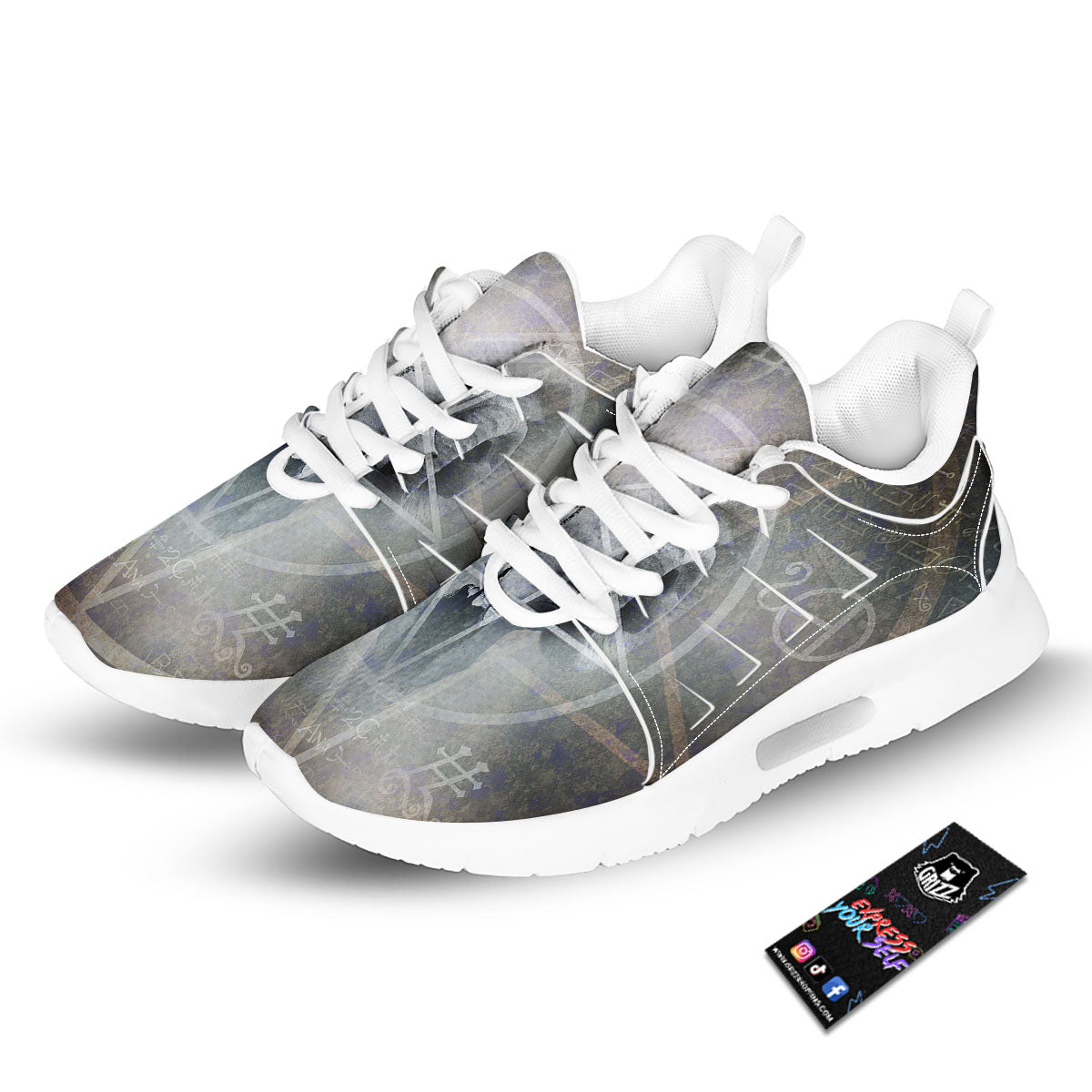 Skull Satanic Pentagram Print Tennis Shoes-grizzshop