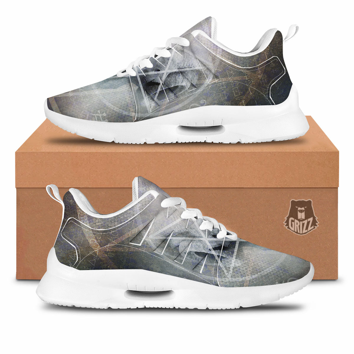 Skull Satanic Pentagram Print Tennis Shoes-grizzshop
