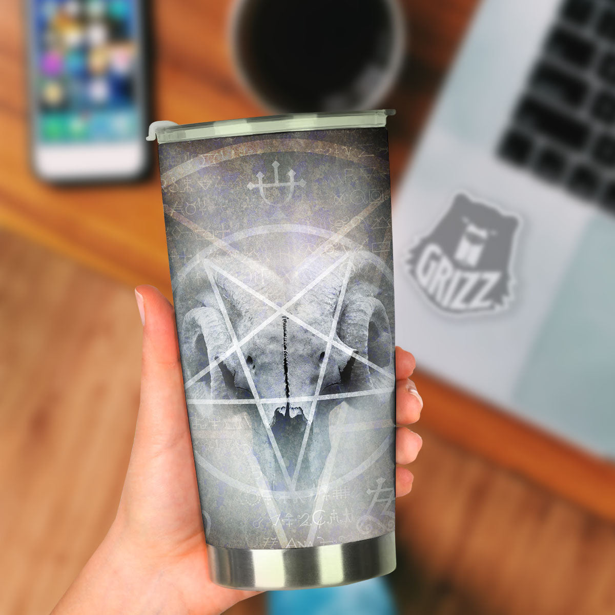 Skull Satanic Pentagram Print Tumbler-grizzshop