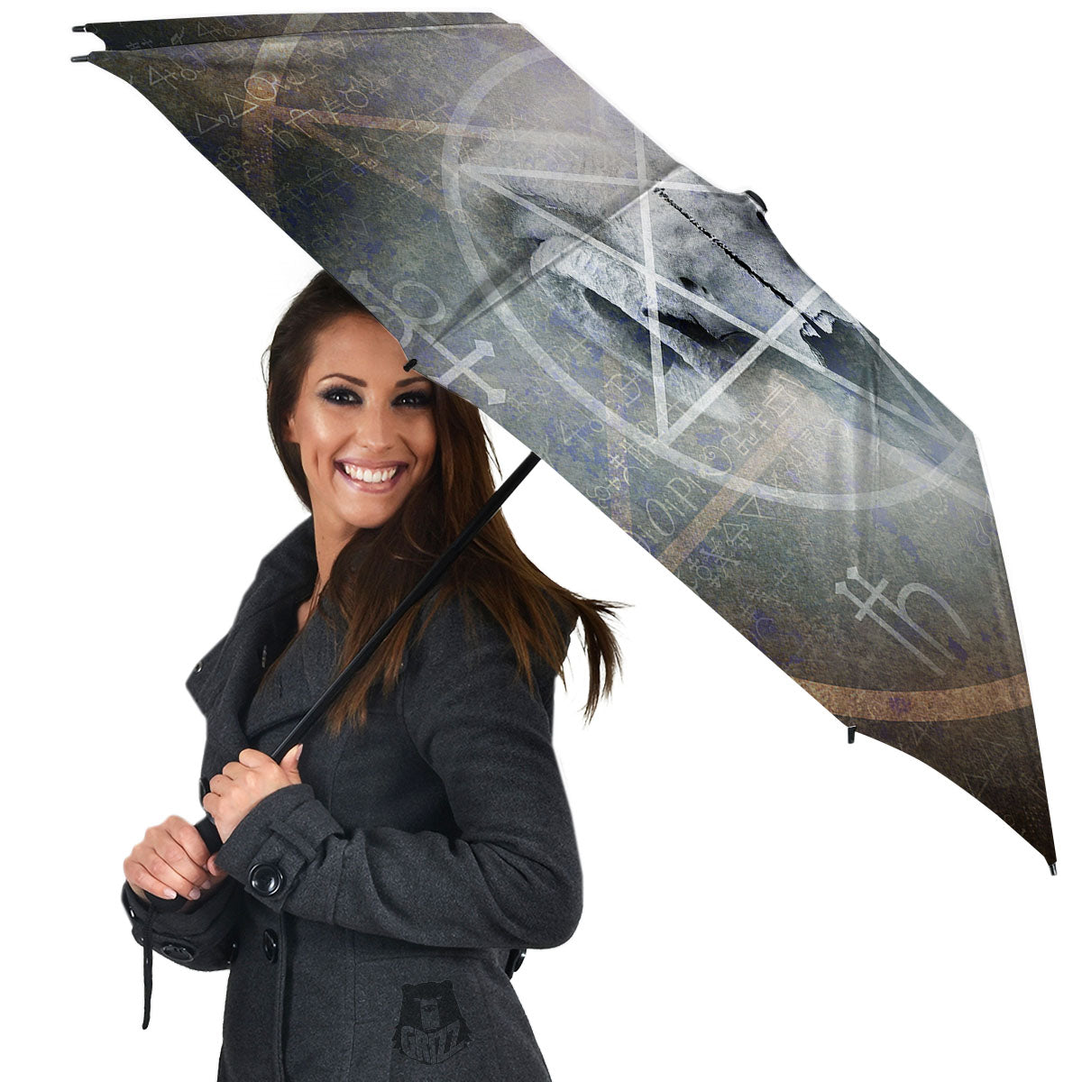 Skull Satanic Pentagram Print Umbrella-grizzshop