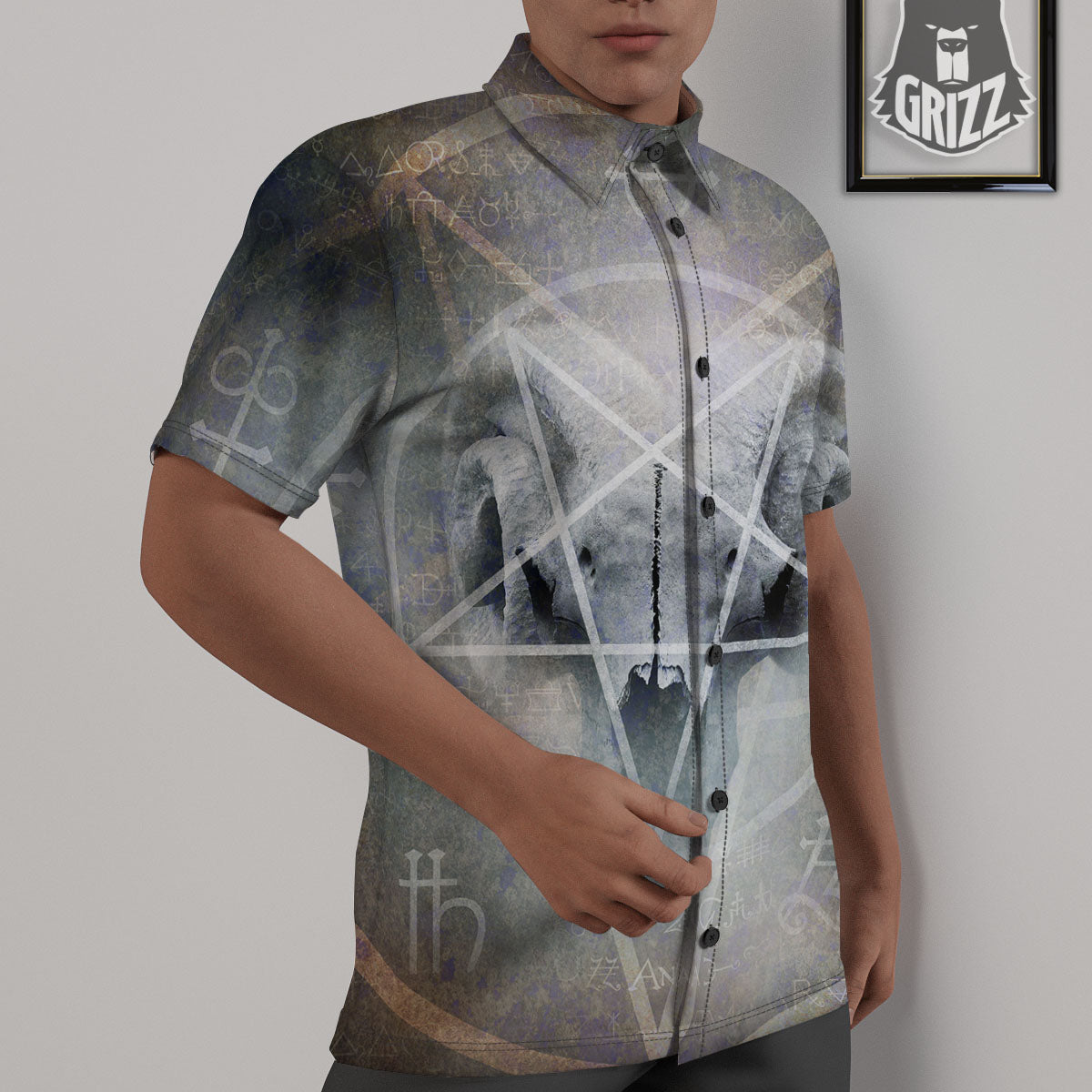 Skull Satanic Pentagram Print Untucked Shirts-grizzshop