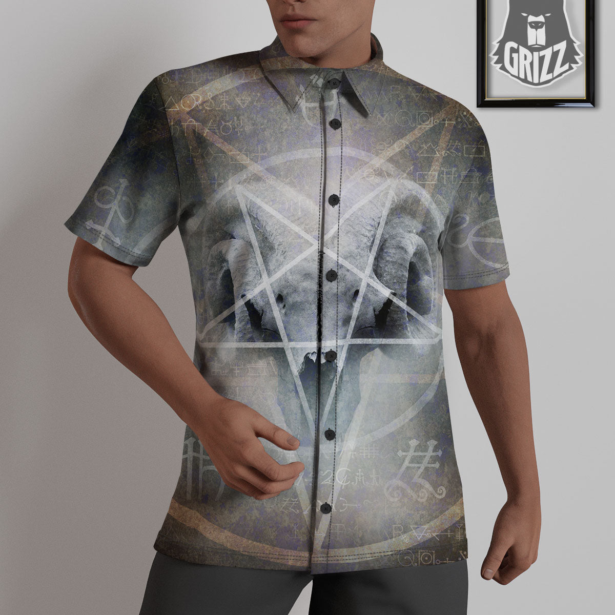 Skull Satanic Pentagram Print Untucked Shirts-grizzshop