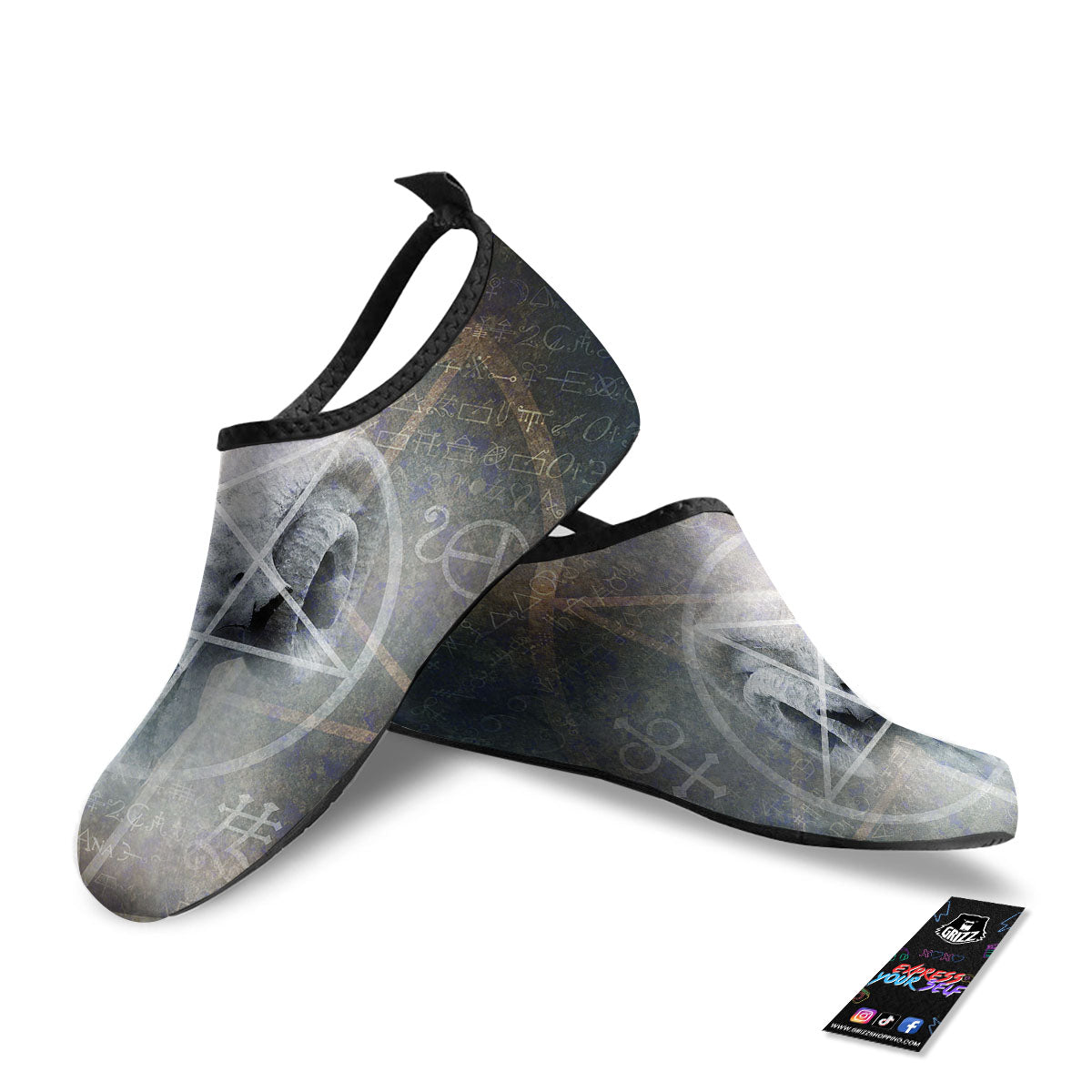Skull Satanic Pentagram Print Water Shoes-grizzshop