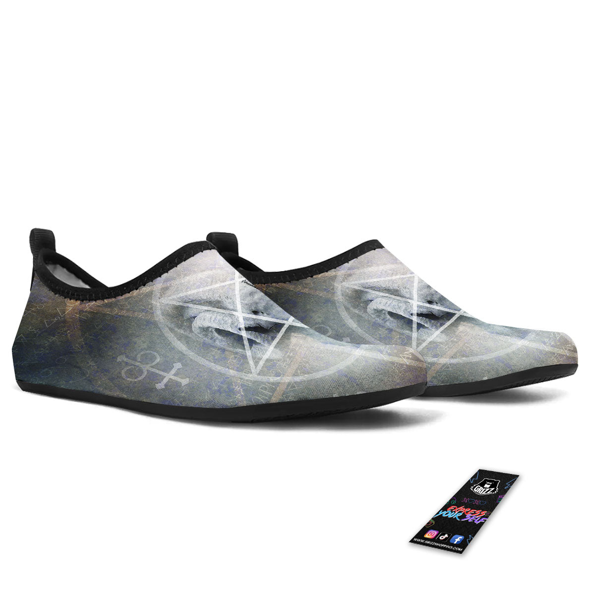 Skull Satanic Pentagram Print Water Shoes-grizzshop
