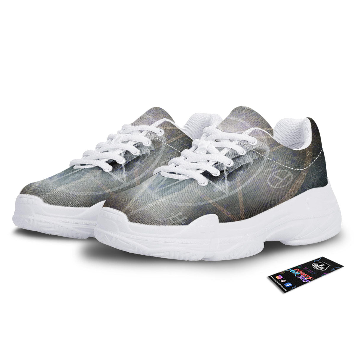 Skull Satanic Pentagram Print White Chunky Shoes-grizzshop
