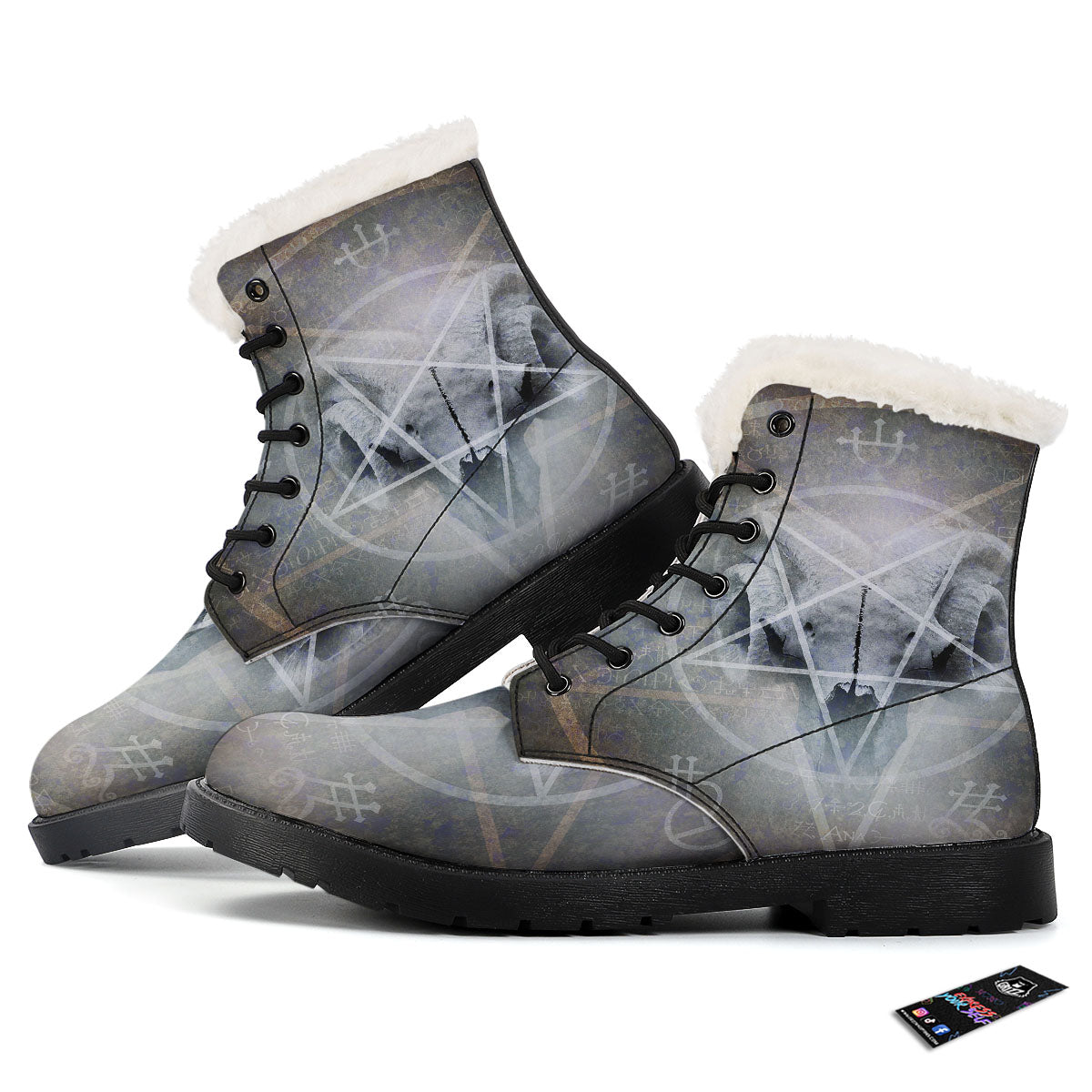 Skull Satanic Pentagram Print Winter Boots-grizzshop
