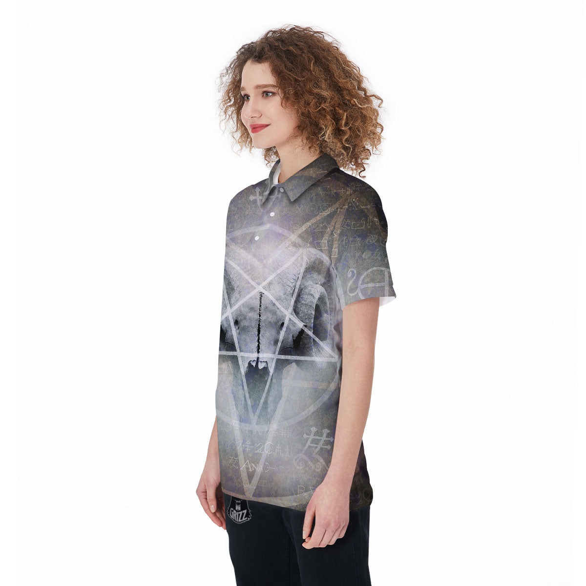 Skull Satanic Pentagram Print Women's Golf Shirts-grizzshop