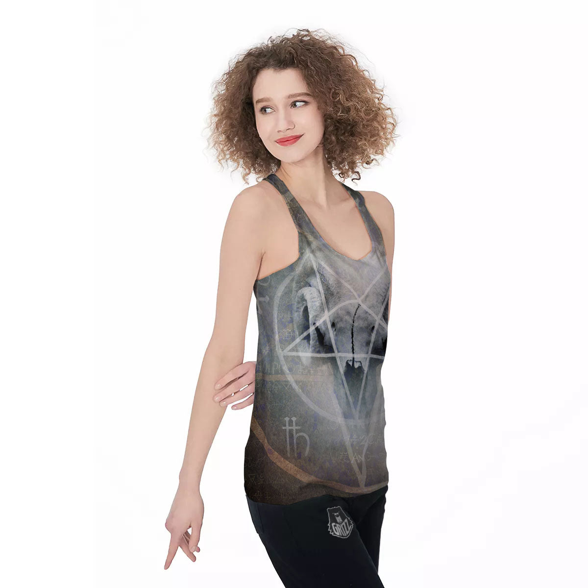 Skull Satanic Pentagram Print Women's Racerback Tank Top-grizzshop