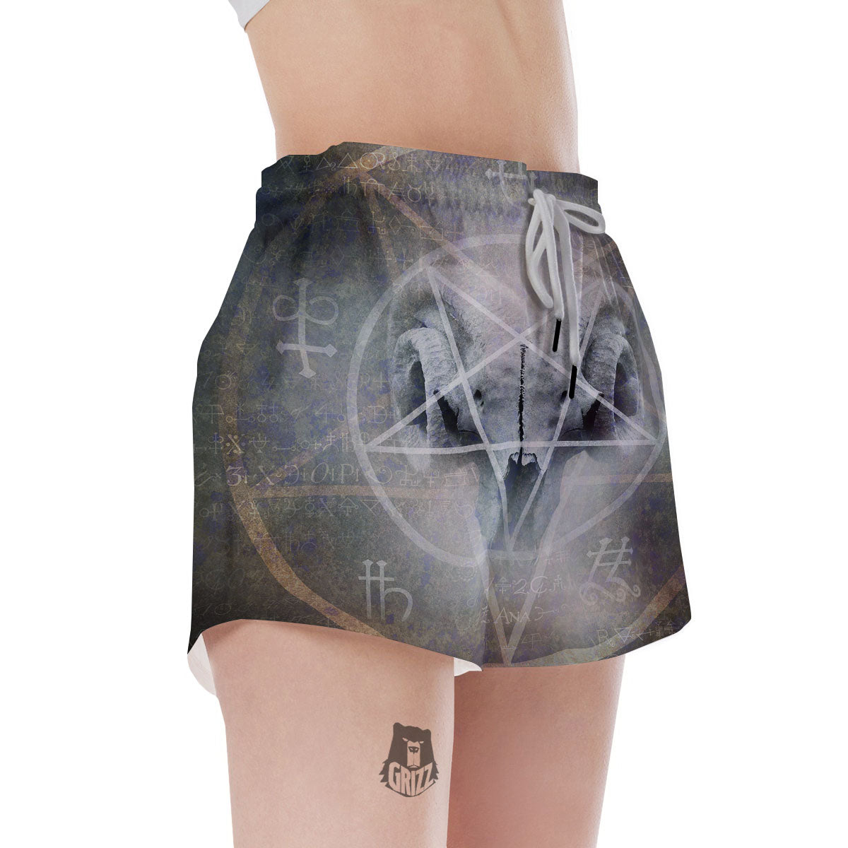 Skull Satanic Pentagram Print Women's Shorts-grizzshop