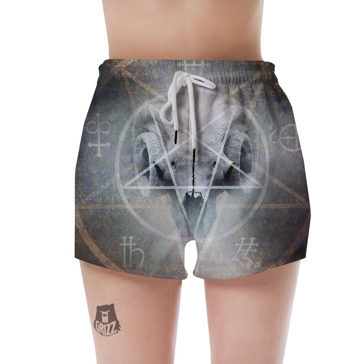 Skull Satanic Pentagram Print Women's Shorts-grizzshop