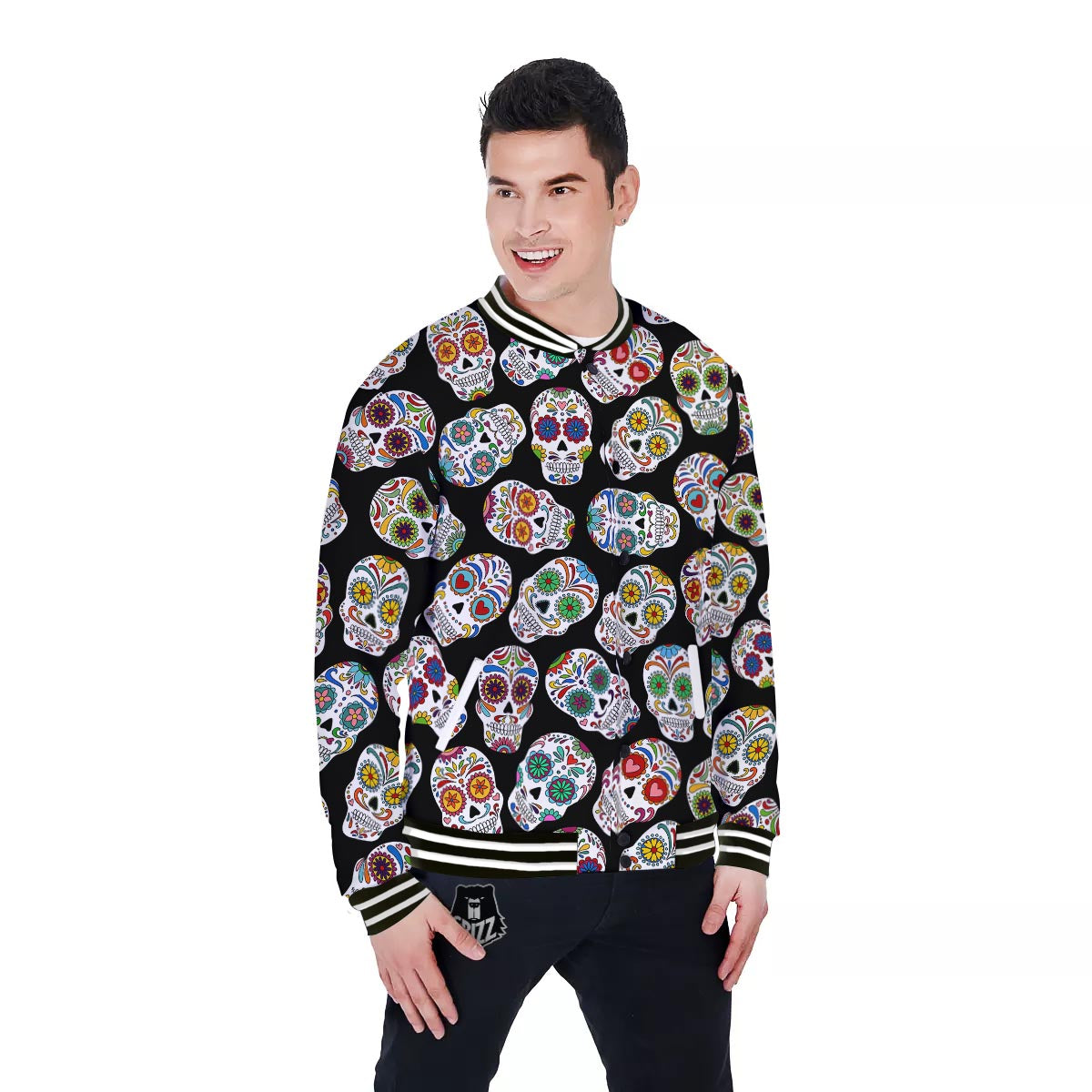 Skull Sugar Print Pattern Baseball Jacket-grizzshop