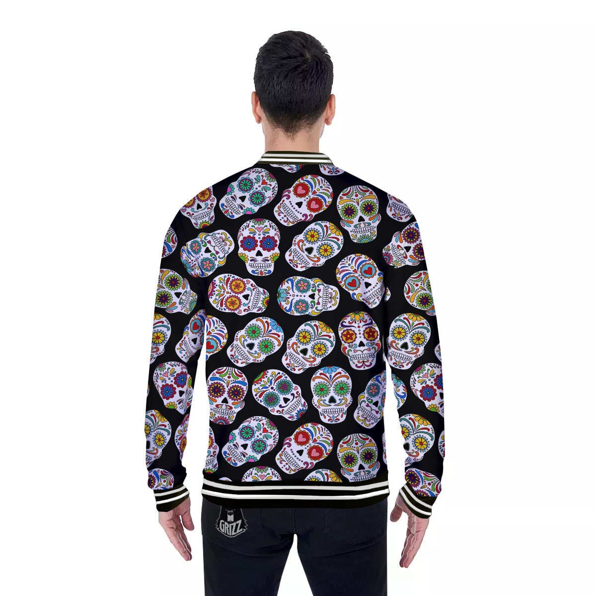 Skull Sugar Print Pattern Baseball Jacket-grizzshop