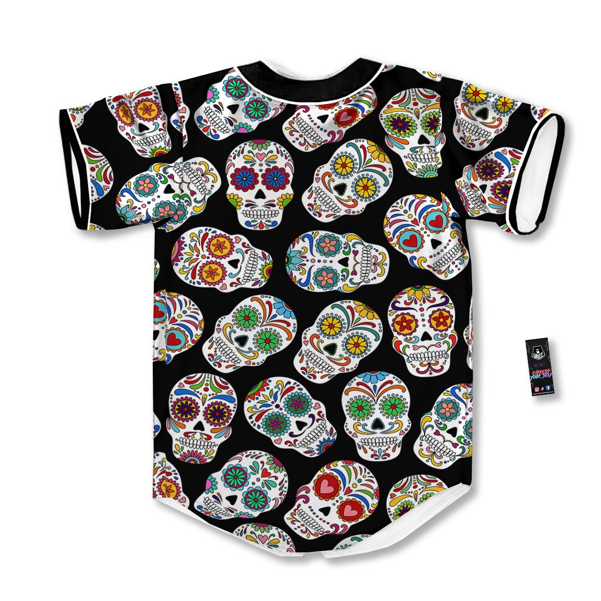 Skull Sugar Print Pattern Baseball Jersey-grizzshop