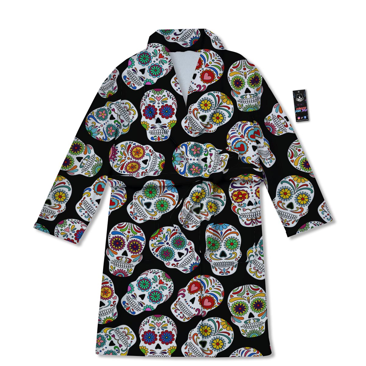 Skull Sugar Print Pattern Bathrobe-grizzshop