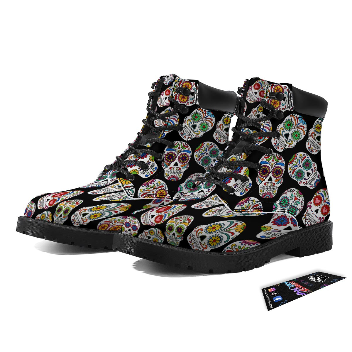 Skull Sugar Print Pattern Boots-grizzshop