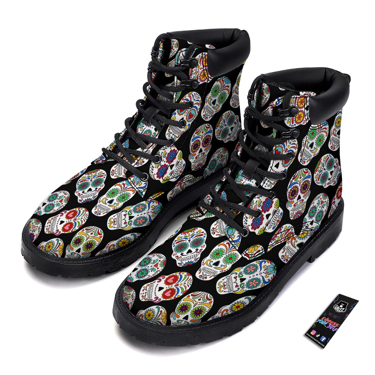 Skull Sugar Print Pattern Boots-grizzshop