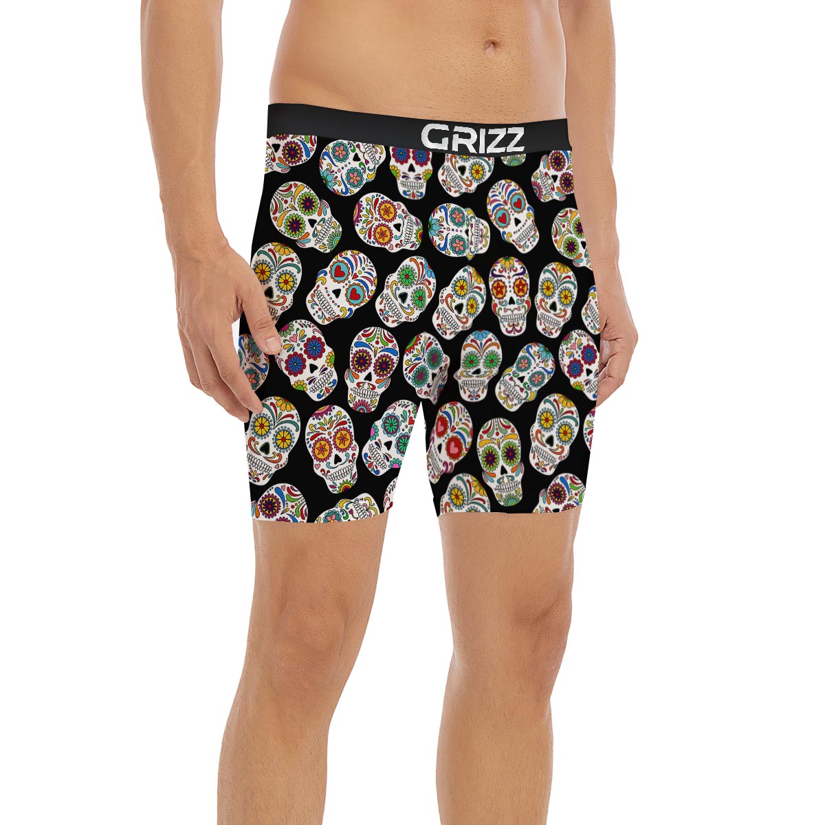 Skull Sugar Print Pattern Boxer Briefs-grizzshop