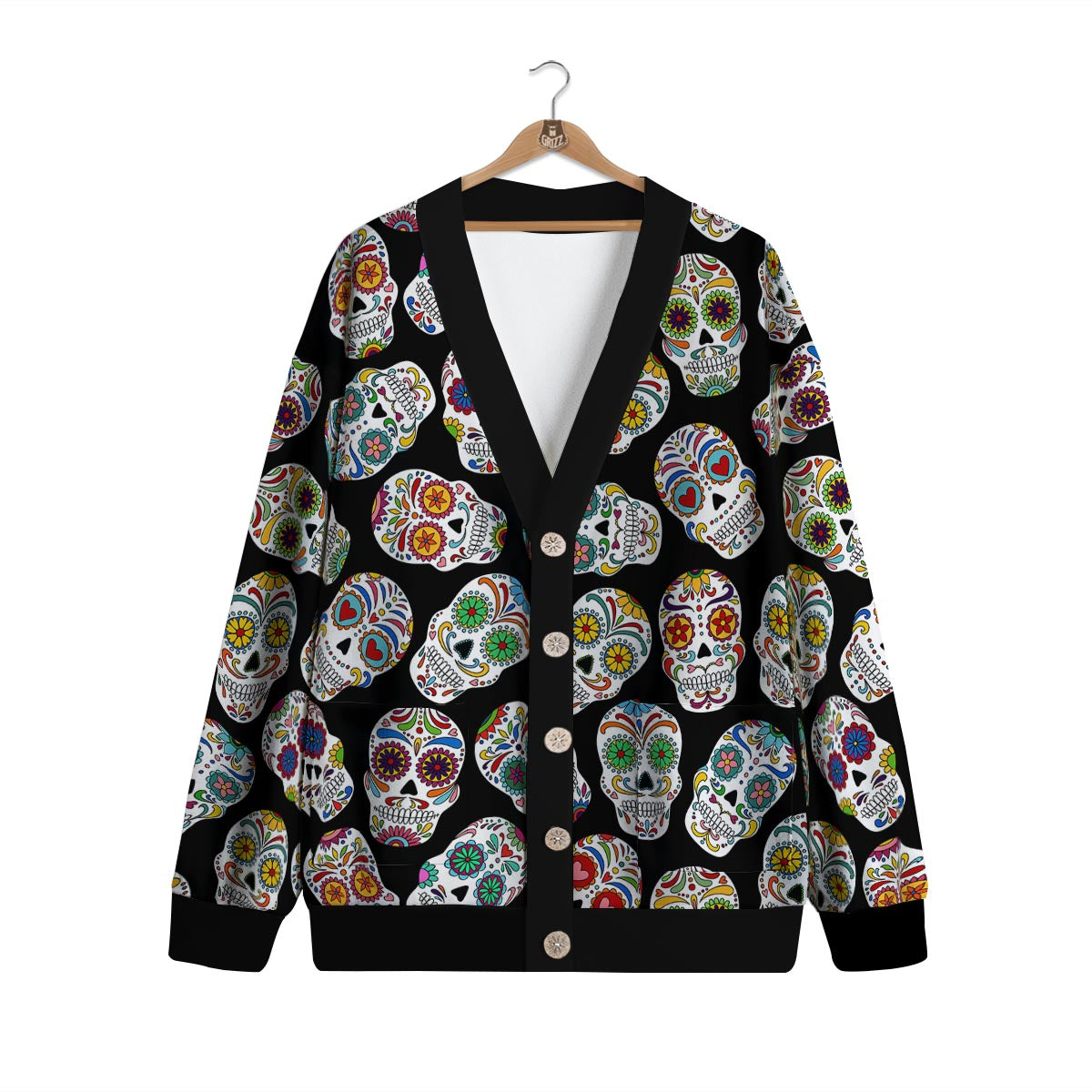 Skull Sugar Print Pattern Cardigan-grizzshop